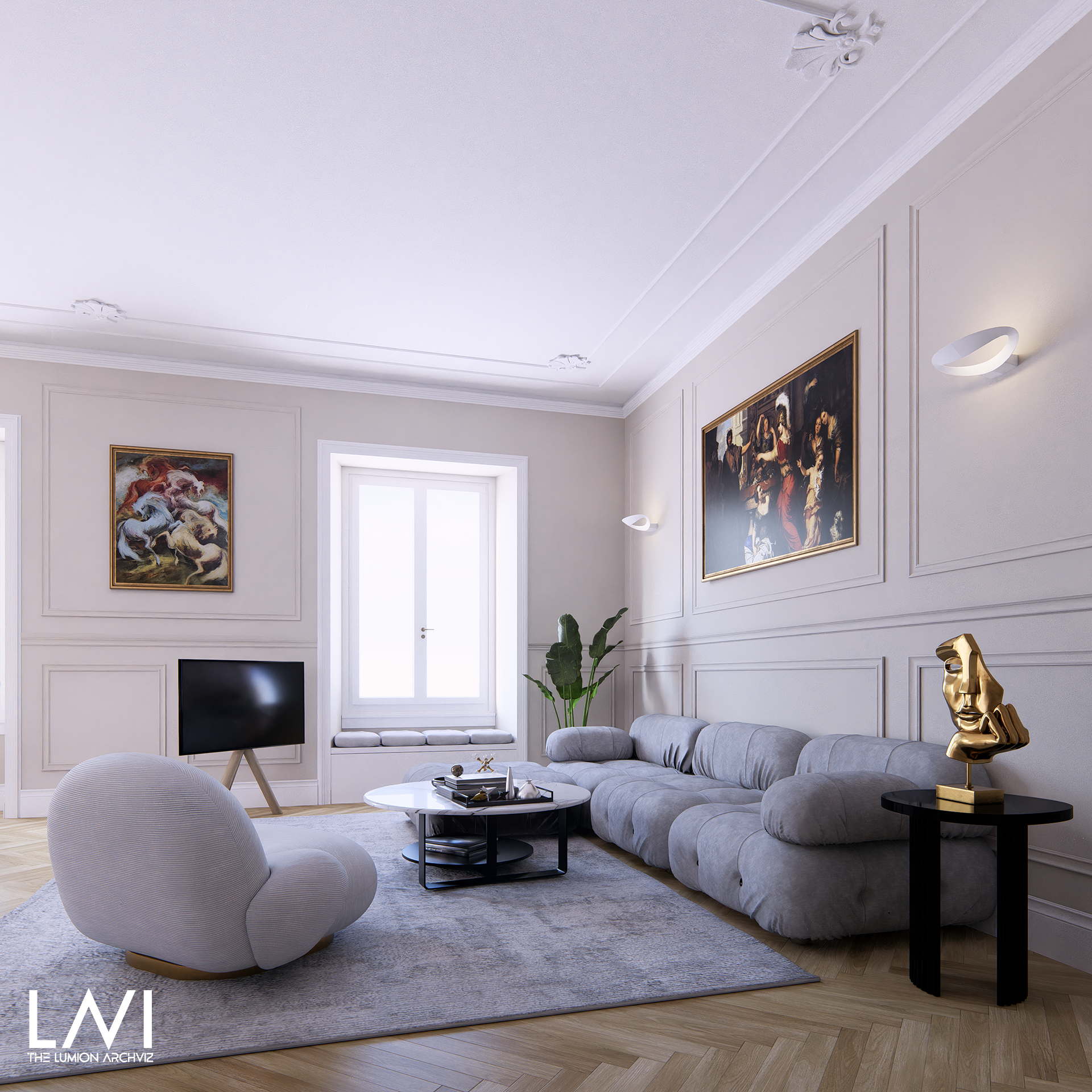 Interieur Wohnzimmer, gerendert in Lumion 2023 © Giacomo Barraco